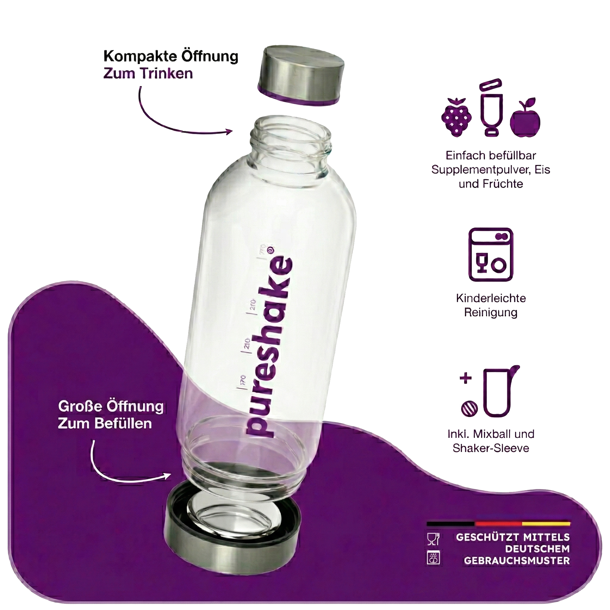 pureshake® GLASSHAKER | 650ml | Lila