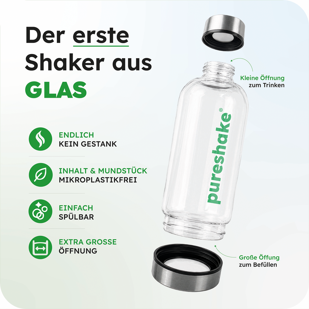 pureshake® CLEAN-DRINK-SET | Glasshaker + Trinkflasche 650ml