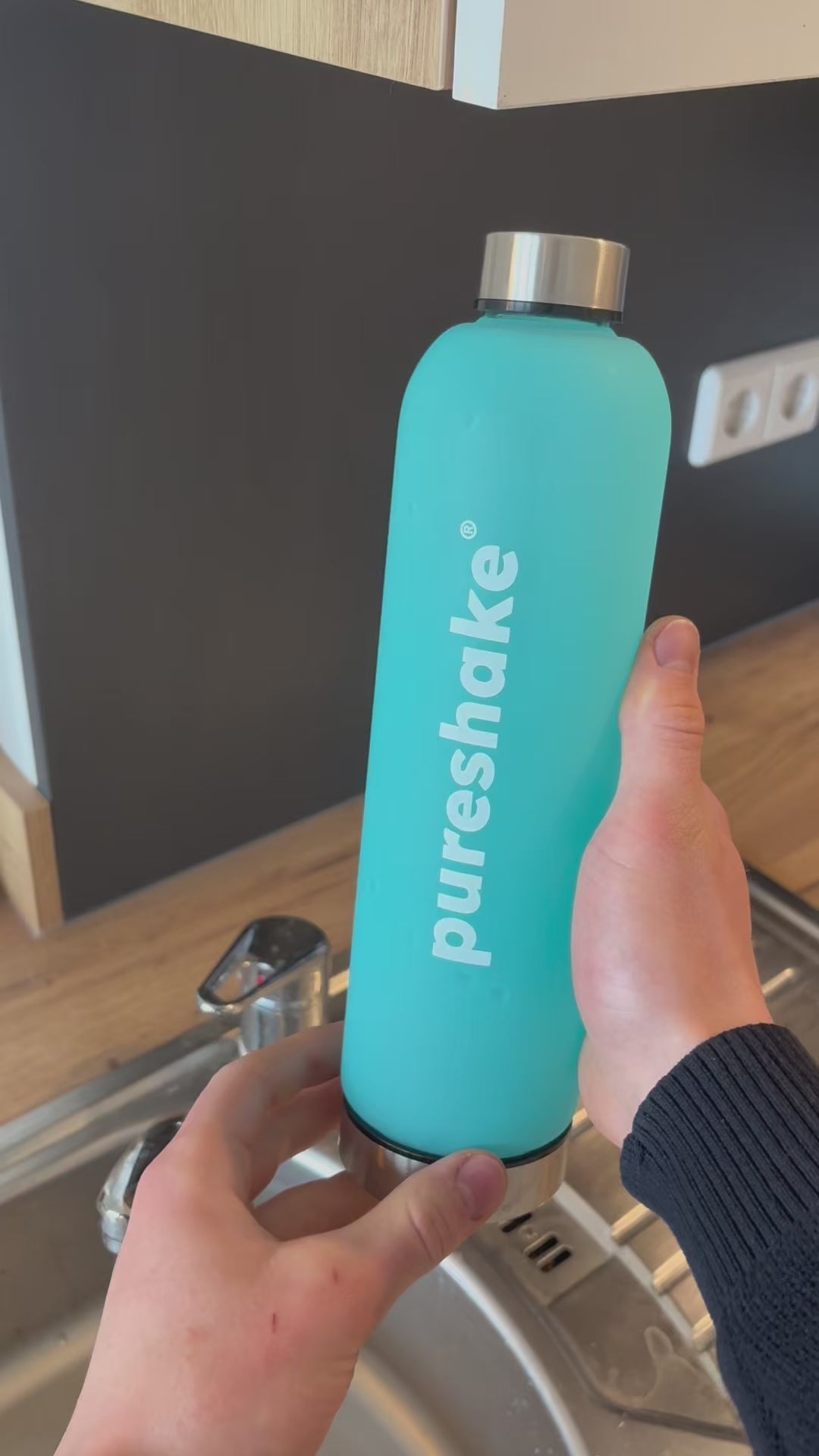 pureshake® GLASFLASCHE • easyClean | 1000ml | Türkis GUMMIERT