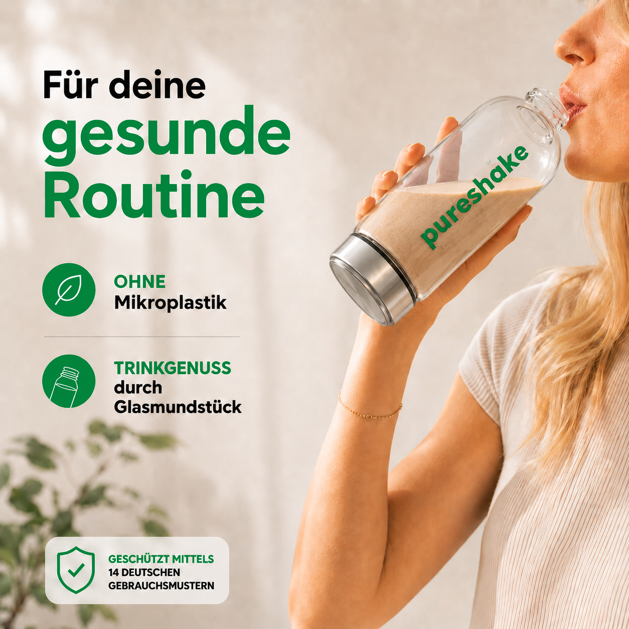 pureshake® CLEAN-DRINK-SET | Glasshaker + Trinkflasche 650ml