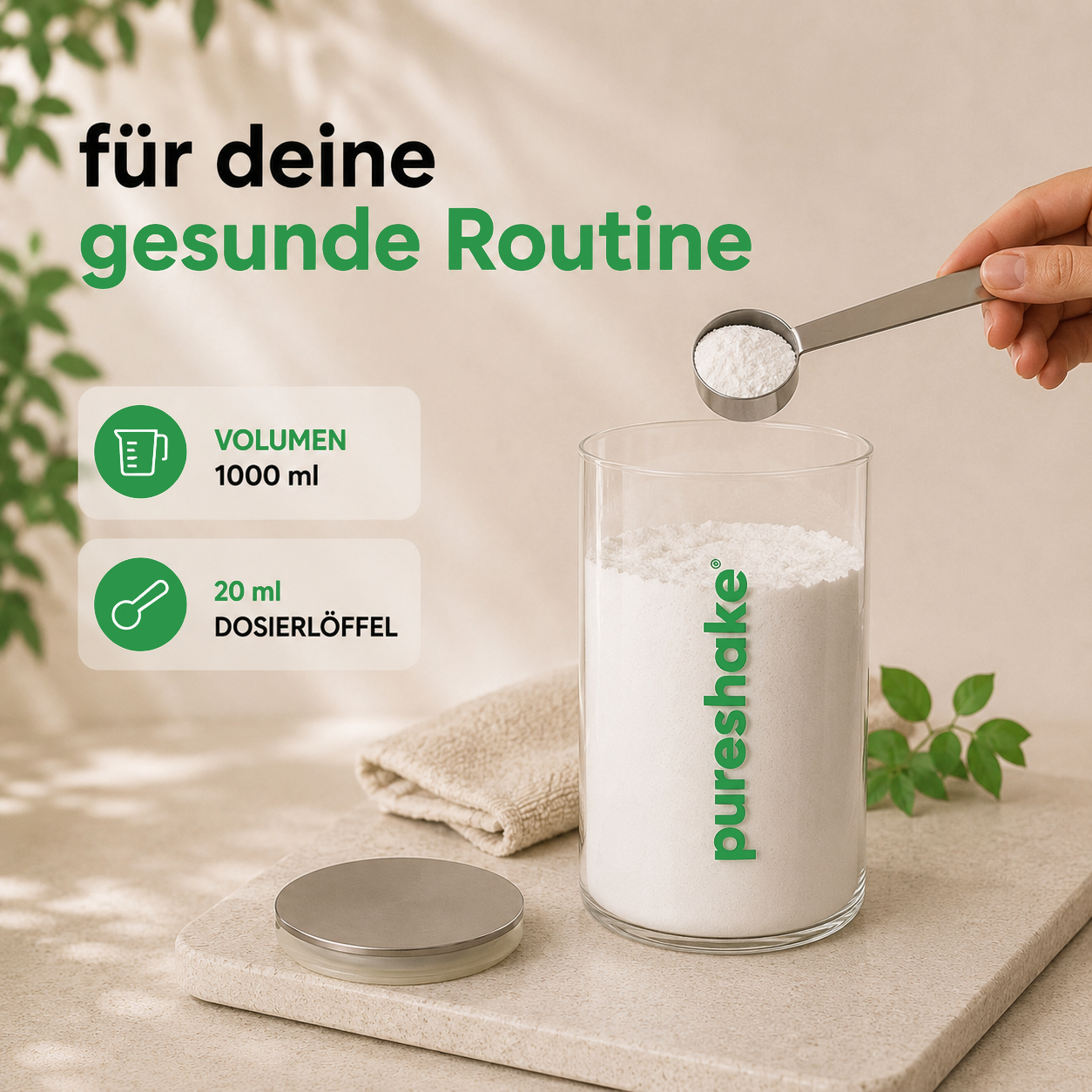 pureshake® STORAGE | GLASSDOSE + EDELSTAHLDOSIERLÖFFEL